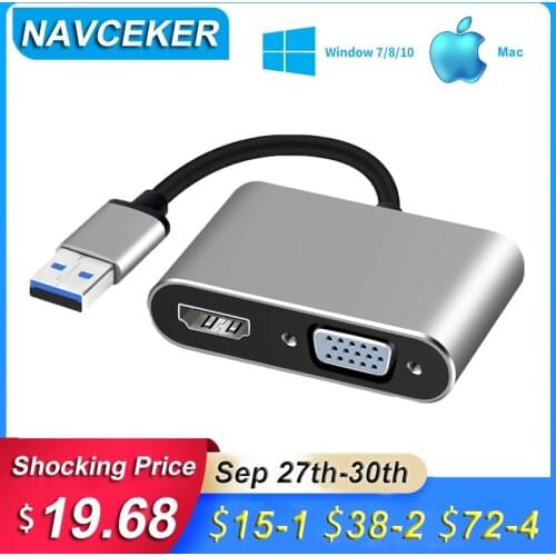 2020 USB 3.0 to HDMI VGA Adapter Mac OS USB to VGA HDMI Adaptor 1080P Converter Support HDMI VGA Sync Output for Windows7/8/10