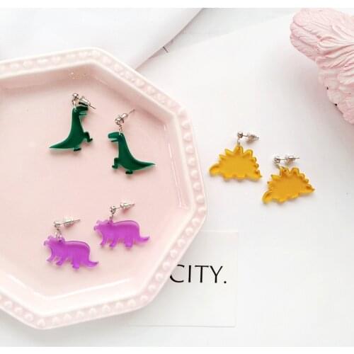 Dinosaur Acrylic Drop Earrings for Women Cute Animal Tiny Tyrannosaurus Rex Pendant Earrings Bijoux Jewelry