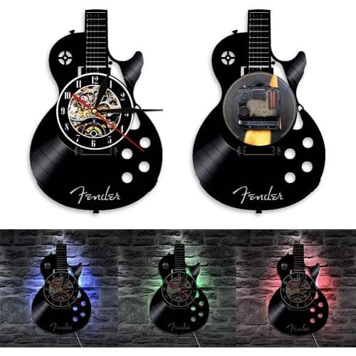 Acoustic Guitar Musical Instrument Silent Vinyl Record Wall Clock Home Bar Decor Modern Large Clock watch Horloge