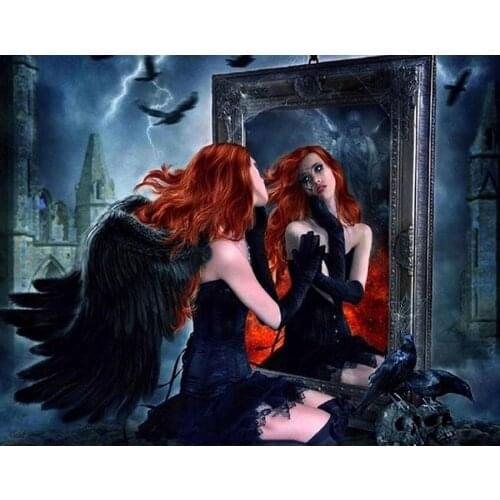 Full drill square Diamond Painting Dark angel Diamond embroidery 5d diy diamond mosaic Angel in the mirror diamond painting art
