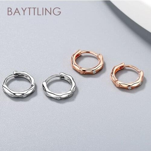 BAYTTLING 925 Sterling Silver Rose Gold Zircon Earrings Round Hoop Earrings For Womens Fashion Jewelry Gifts