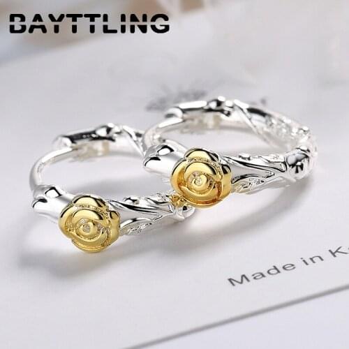 BAYTTLING 925 Sterling Silver Carved Rose Hoop Earrings For Woman Vintage Circle Earrings Christmas Jewelry Gifts
