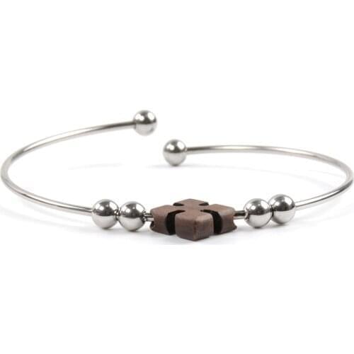Stainless steel and wood bracelet in stock