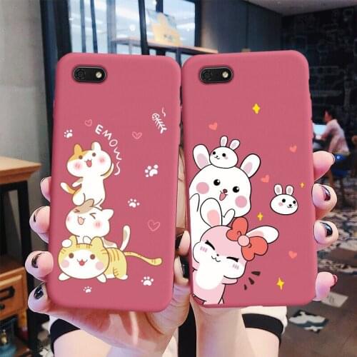Lovely Funda For Huawei Y5 2018 case DUA-AL00 Honor play 7 Back Cover Silicone Cat Rabbit Cute For Huawei Y5 2018 Cover Haw Red