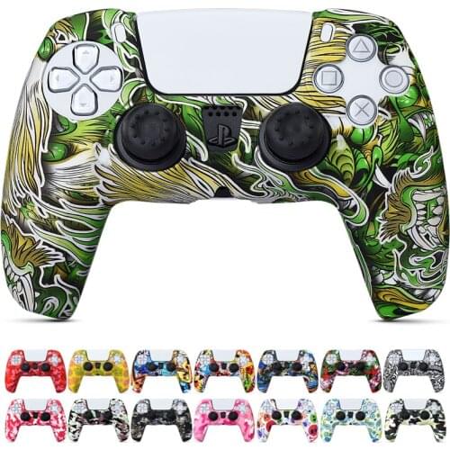 PS5 Controller Rubber Silicone Cover Skin Case for Sony Playstation 5 Dualsense Controller with PRO Thumb Grips x2