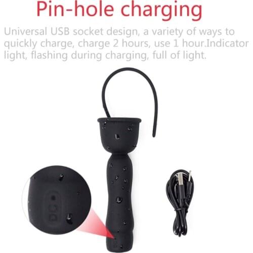 Mushroom Head 16-Frequency Vibration Urethral Stick Rechargeable Massage Male Silicone Penis Time-Lapse Training Toys