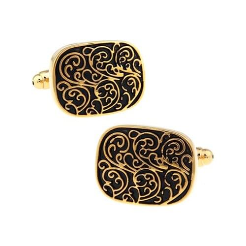Factory Price Retail Classic Men Gifts Cuff links Fashion Copper Material Gloden Carving Design CuffLinks Free Shipping
