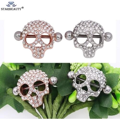 2Pcs/Lot Cool Skull Nipples Ring Rose Gold Punk Nipple Piercing Shield Nipple Ring Body Nipple Piercing Jewelry Pezoneras