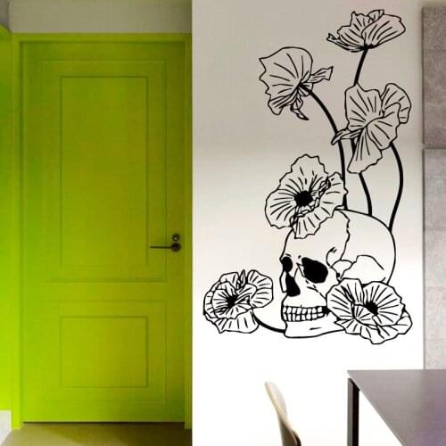 Poppies Flowers Wall Decals Skull Decoration Creative Stickers Home Decor Living Room Bedroom Art Murals