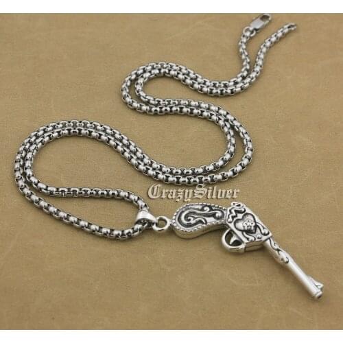 Mens Biker Rock Punk Pistol 925 Sterling Silver Pendant 9V015