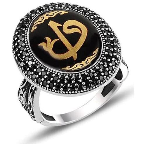 Handmade Mans Enamel Stone Black Gemstone Ring, Mans 925 Silver Ring, Enamel Stone Ring, Silver Handmade Ring,Arabic Ring