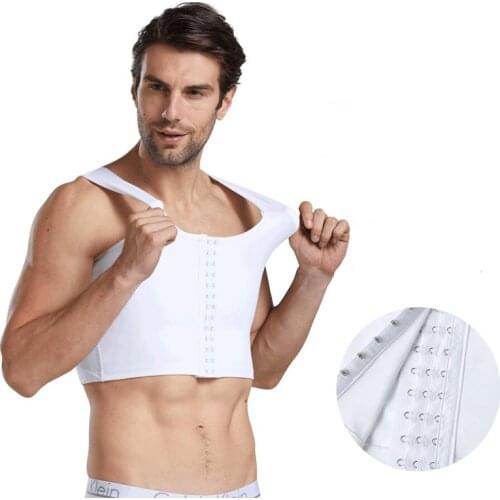 Men Breasted Body Shaper Tight Skinny Tummy Waist Trainer Vest Crop Tops Elastic Abdomen Tank Tops Slimming Boobs Gym Shirts