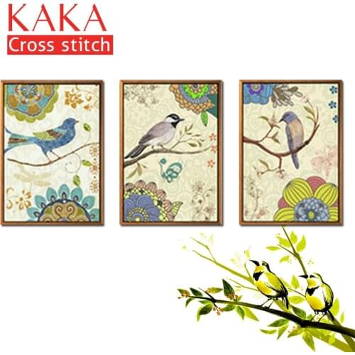 KAKA Cross stitch kits Embroidery needlework sets with printed pattern,11CT canvas,Home Decor for garden House,5D Flowers Birds