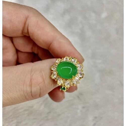 Natural Green Chalcedony Gemstone Ring For Women Fine Jewelry ring ajustable RIng