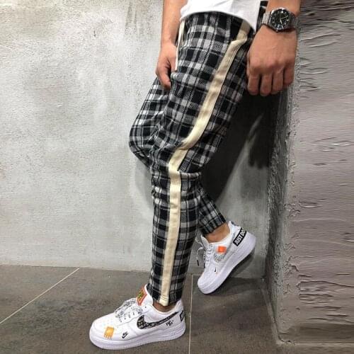 2021 New Fashion Plaid Mens Joggers Casual Pants Fitness Sportswear Tracksuit Stripe Skinny Sweatpants Trousers For Men