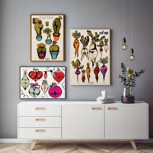 Sexy Cactass Carrots Booty Canvas Poster Christmas Decorations Tattoo Flash Nordic Painting Wall Picture for Bathroom Toilet