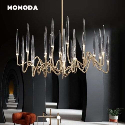 MOMODA Luxury Brass Wooden Chandeliers Post-modern Lights for Living Room Dining Room Nordic Molecular Lamps Bedroom Lightings