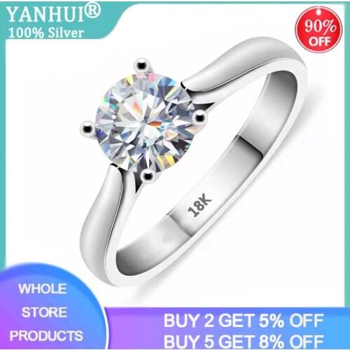 With Certificate Luxury 18K White Gold Solitaire 8mm 2.0ct Zirconia Diamond Wedding Rings for Women Sterling Silver 925 Jewelry
