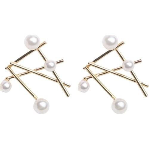 Korean Temperament Simple Geometric Irregular Stud Earring Symmetric Pearl Metal Earring Fashion Jewelry 2019