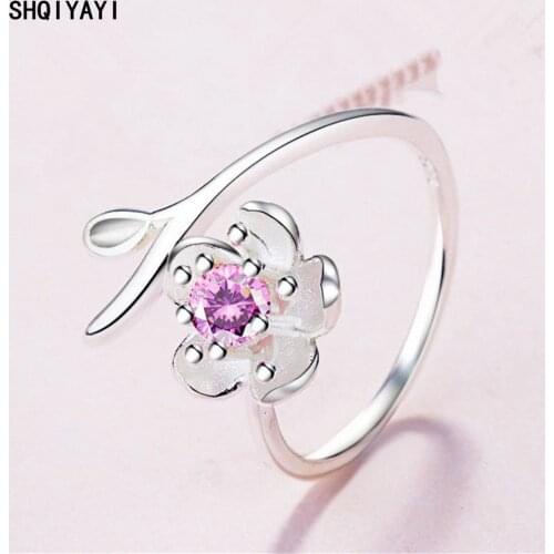 SHQIYAYI Flower Rings For Women Cubic Zirconia Adjustable Size Ring Korea Trendy Cocktail Party Fashion Jewelry Gift 167