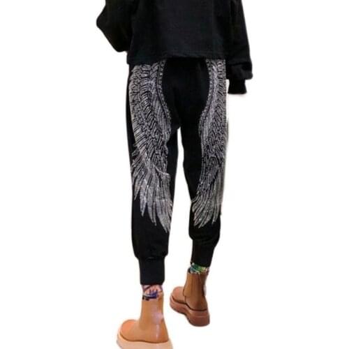 Autumn Vintage Pant Heavy Industry Rhinestone Harem Pants Fashion Elastic Waist High Waist Loose Casual Trousers Women Pants