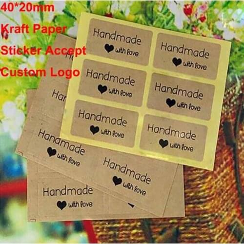 Vintage Handmade Sticker 200pcs/lot 40*20mm Kraft Label seal Sticker DIY Hand Made For Gift Cake Baking Sealing Sticke