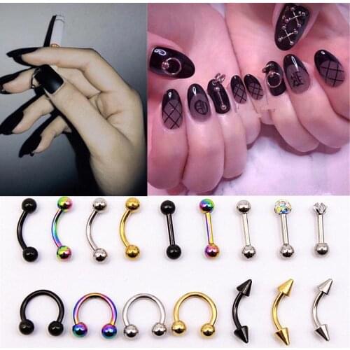 20pcs/set Net red nail piercing jewelry dark punk style Punched nail ring detachable rivet ball manicure ornament