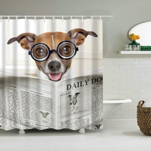 Dog Reading Newspaper Shower Curtain Set with 12 Hooks Natural Plants Bathroom Decoration Washable Polyester Fabric