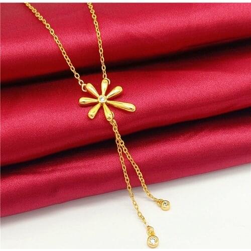 Flower Shaped Pendant Chain Necklace Yellow Gold Filled Simple Charm Women Jewelry Gift