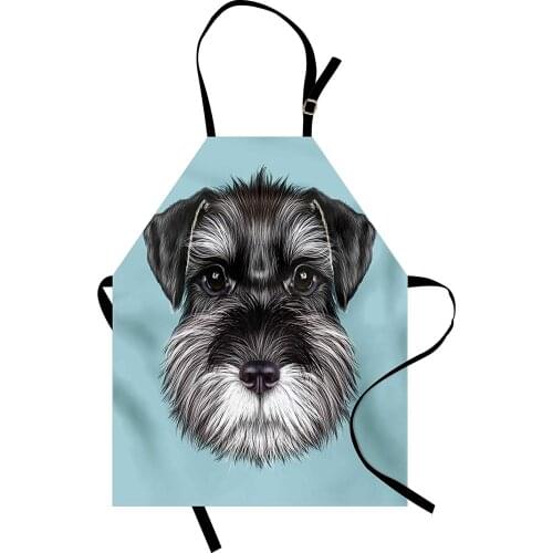 Animal Apron Illustration of a Baby Schnauzer on Blue Background Puppy Portrait Women Men Kids Kitchen Bib for Cooking Baking