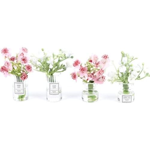 1:12 Dollhouse Miniature Jasmine Flower Vase Set Model Decor Accessories