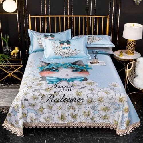 2020 new products Large print ice silk mat Bed spread Fitted Sheet Pillowcases 2/3 pcs lace Bedding