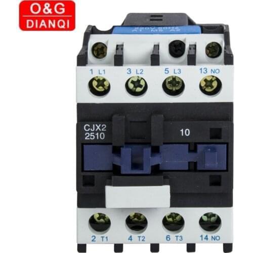 25A CJX2-2510 2501 AC Contactor 3Phase 3-Pole NO Coil Voltage 380V 220V 24V 50Hz Din Rail Mounted 3P+1NO Normal Open Contactor