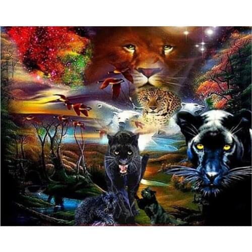 5D DIY Full Round Diamond Painting Forest Black Panther Landscape Cross Stitch 3D Embroidery Rhinestone Mosaic Home Decor Y419