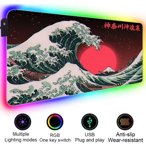 900x400 RGB Japan Great Waves Art Mouse Pad Kawaii Gaming Accessories Computer keyboard Large XL Desk Mat Rubber Carpet Mousepad