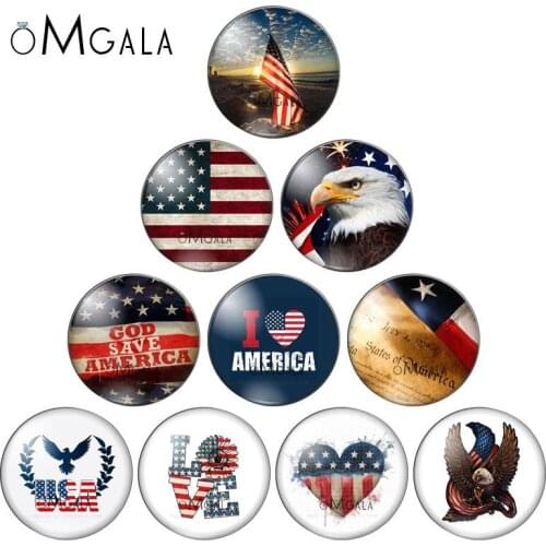 American flag I love American Symbols mixed 10pcs 12mm/18mm/20mm/25mm Round photo glass cabochon demo flat back Making findings