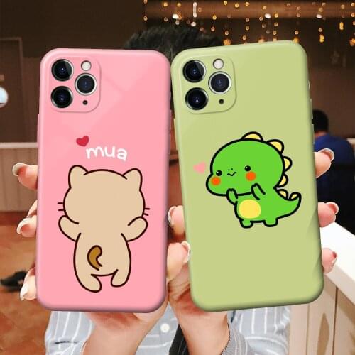 Cute Couple Coque Phone case for iPhone 12 11 Pro XS Max 12 mini XR 6 S 6S 7 8 Plus Case Soft Candy TPU Silicone Cover Etui