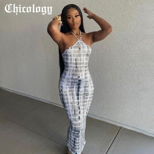 Chicology 2021 Summer Women Dress White Plaid Bodycon Sleeveless Midi Halter Backless Sexy Fastival Ladies Clothes Sets
