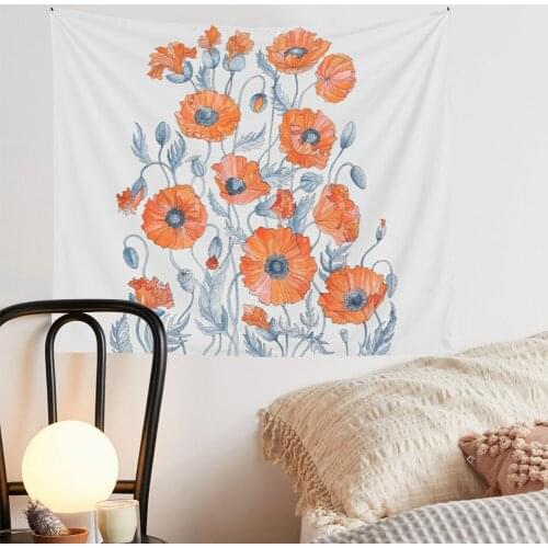 Poppies Floral Tapestry Wall Hanging Daisy Botanical Flower Hippie Bohemian Tapestries Colorful Psychedelic INS Home Decor