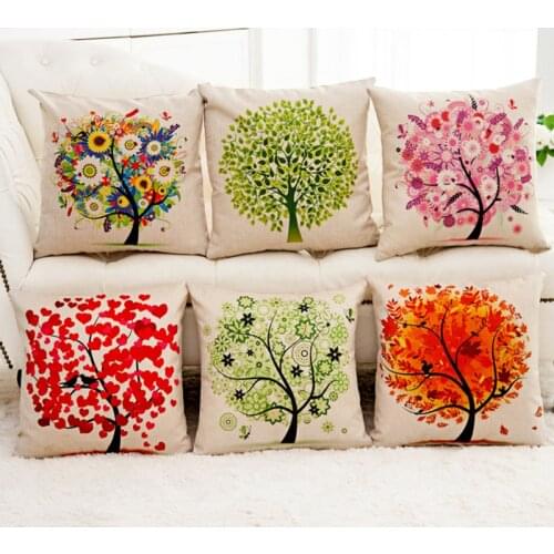 Hot sale printed life tree cushion synthesis linen home decorative pillow car-styling seat back cushions pillowcases 45x45 cm