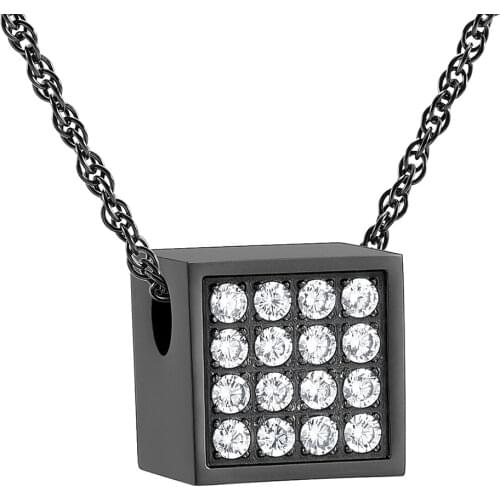 IJD12841 Stainless Steel Mini Cube with Crystal Cremation Pendant Ashes Urn Memorial Necklace Keepsake Funeral Jewelry