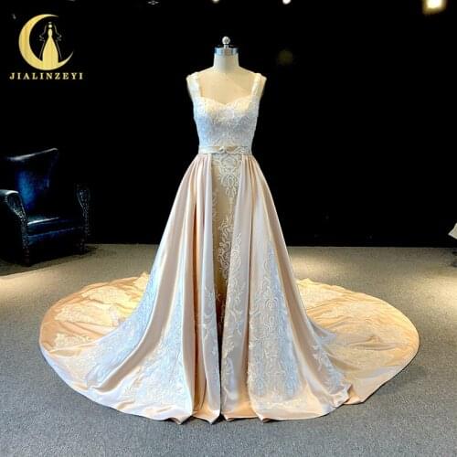 JIALINZEYI Real Picture Two Straps Champagne Lace with train Wedding Dresses wedding gown dress