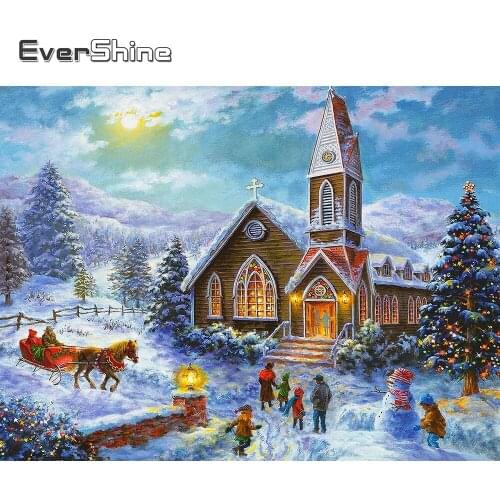 EverShine 5D Full Square Drill Diamond Painting Landscape Diamond Embroidery Winter Mosaic Art Set House Pictures Home Decor