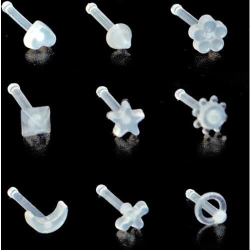 BOG-5PCS Moon Heart Flower Cone,Sun Top Bioplast Flexible Labret Flexible Nose Bone Ring Piercing Body Jewelry