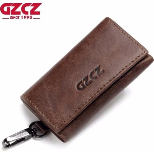 GZCZ Genuine Leather Key Wallet Women Keychain Covers Coin Purse Men Mini Walet Holder PORTFOLIO Housekeeper Luxury Brand 2019