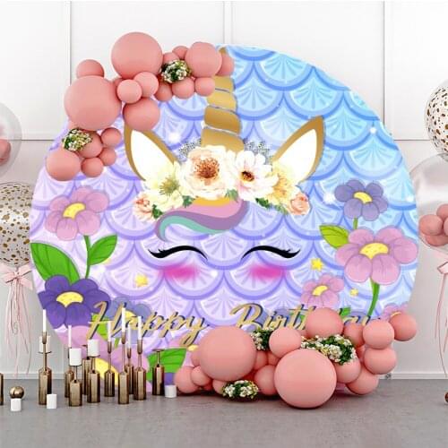 Laeacco Unicorn Party Photocall Blue Mermaid Sequins Scales Pattern Background Baby Birthday Customized Photography Backdrops