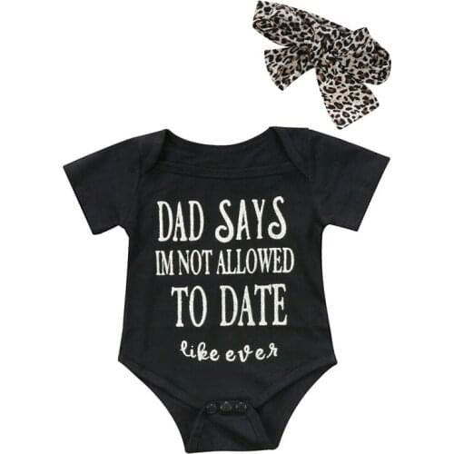 Summer Newborn Infant Toddler Baby Girls Cotton Short Sleeve Romper Jumpsuit Sunsuit Leopard Headband 2pcs Clothes Outfit Suit