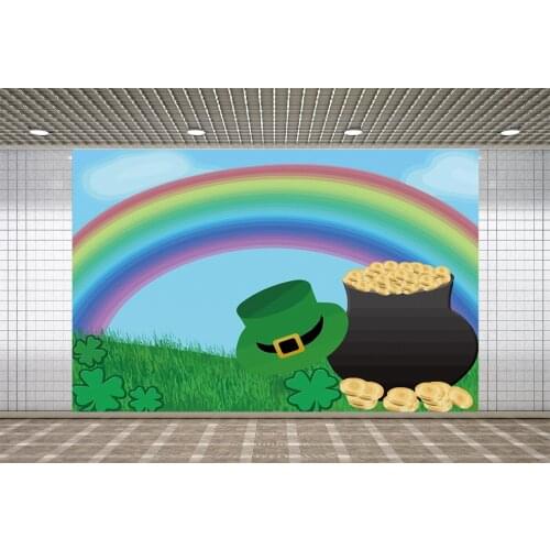 Lyavshi Photocall Blue Sky Clouds Rainbow Gold Green Hat Shamrocks Photography Backgrounds Birthday Backdrops