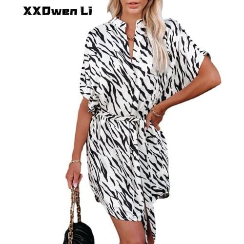 Summer Leopard Print Irregular Belt Mini Dress Dresses For Women 2021 Casual Loose Office Lady Dress Party Womens Clothing
