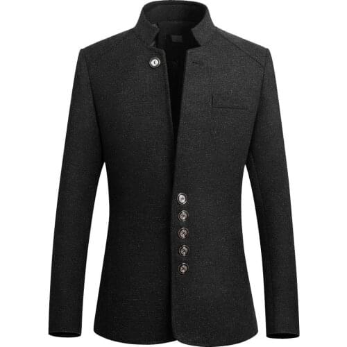 Fashion Men Stand Collar Suit Jacket Slim Single Breasted Business Blazer Coat